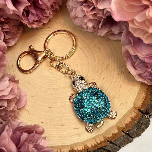 Blue and Silver Crystal Turtle Keychain Charm - Picture 12 of 16